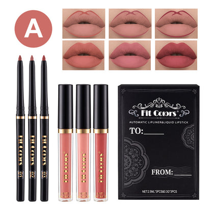 New Fashion 6-Pack Matte Lip Gloss and Liner Set for Long-Lasting Wear-Homeunderwear