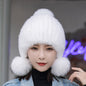 Winter Women's Mink Fur Ear Flap Hat with Fox Pom Pom