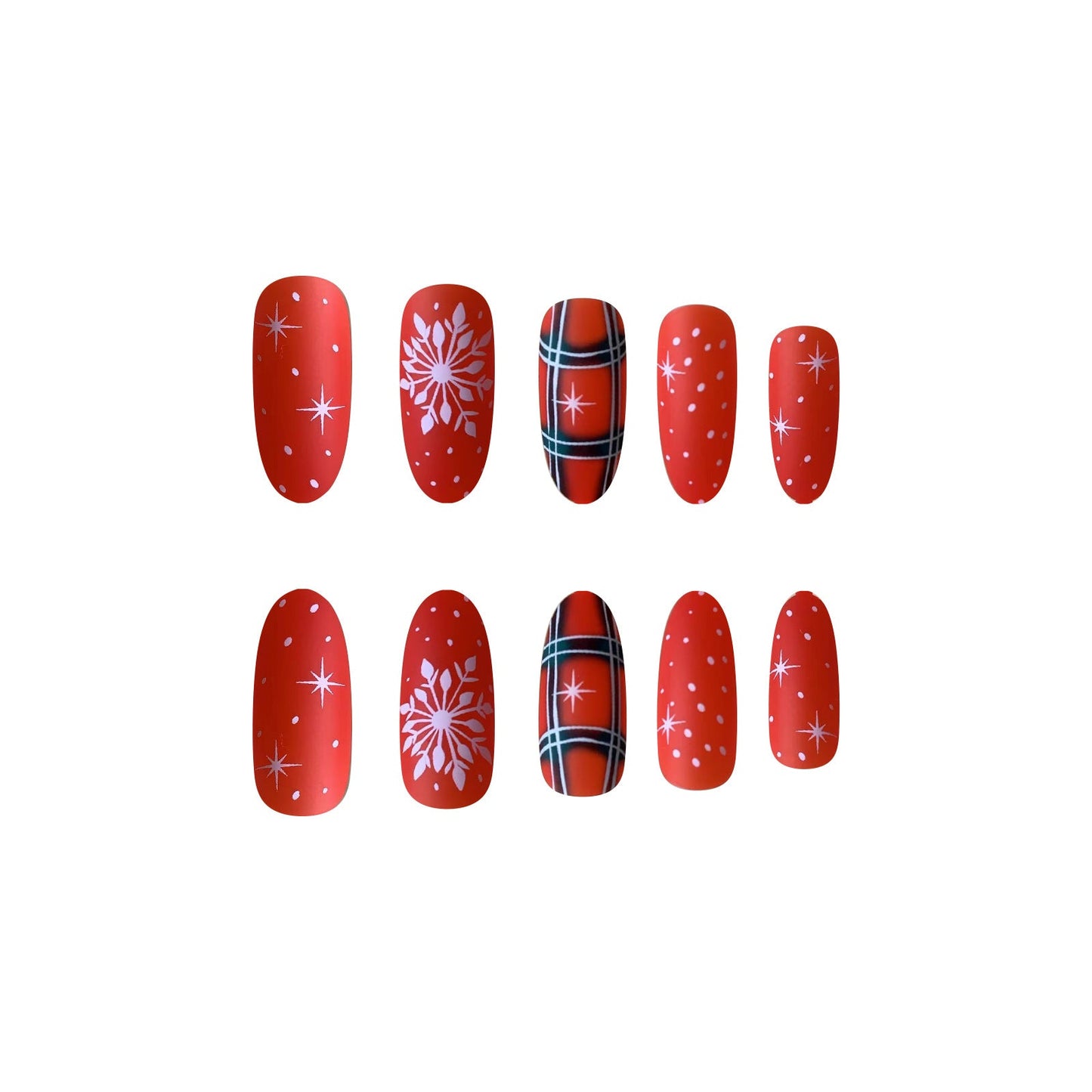 Christmas Plaid Ins Style Snowflake Polka Dot Oval Nails