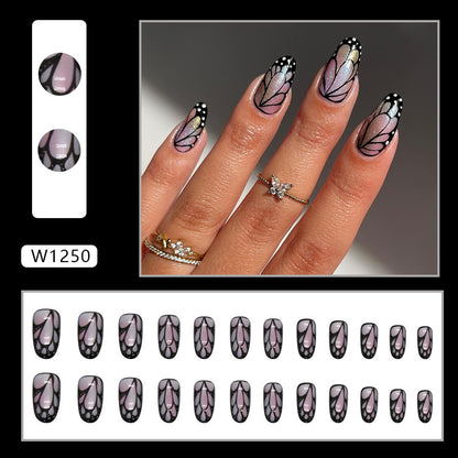 Ultra-Shiny Aurora Butterfly Wings Nails Dark Oval Ins-Style