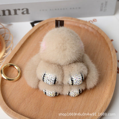 Cute Real Mink Bunny Keychain Plush Bag Charm