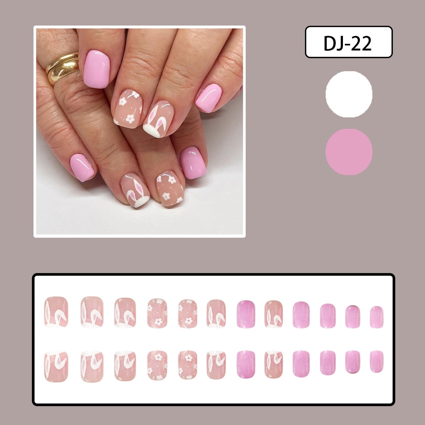 Easter Pink Shiny Flower Bunny Nails