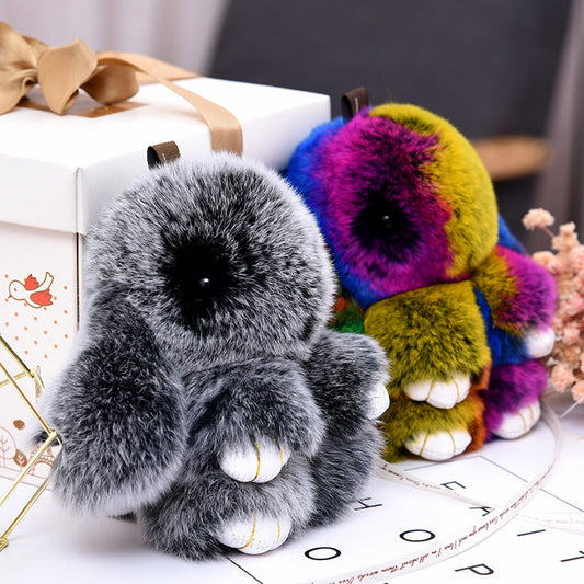 Cute Real Rabbit Fur Keychain - Sleeping Bunny Charm