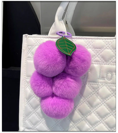 Purple Grapes Real Rabbit Fur Keychain - Bag Charm