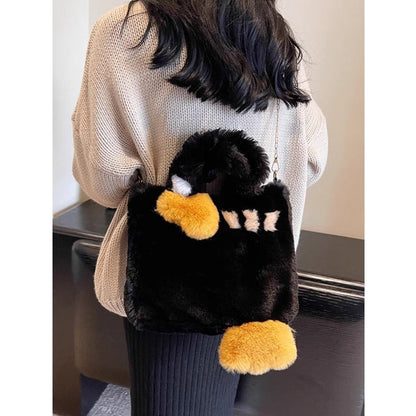 Cute Swan Fuzzy Tote Bag - Winter Shoulder Handbag