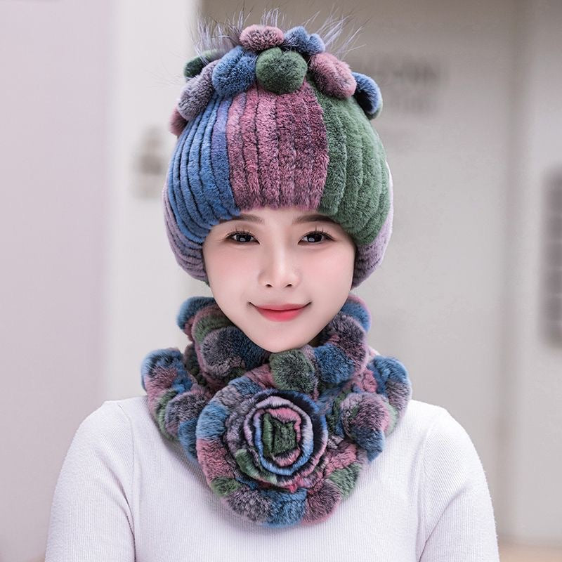 Winter Rex Rabbit Fur Hat & Scarf Set - Warm & Stylish