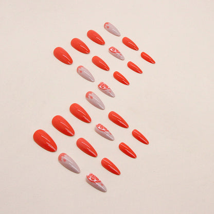 Almond Nails Chic Ins-Style Orange Honeydew Red Summer-Homeunderwear