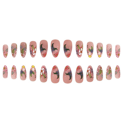 Spring Summer Floral Polka Dot Pink Matte Almond Nail Tips