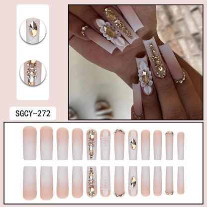 Matte Nail Tips with Rhinestones, Removable, Set of 24