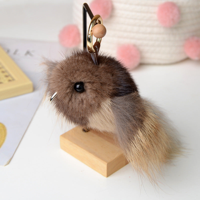 Mink Fur Bird Car Keychain Pendant Plush Doll Bag Accessory