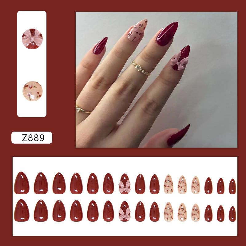 Sweet Lychee Bow Nail Stickers, Removable, Almond Shape