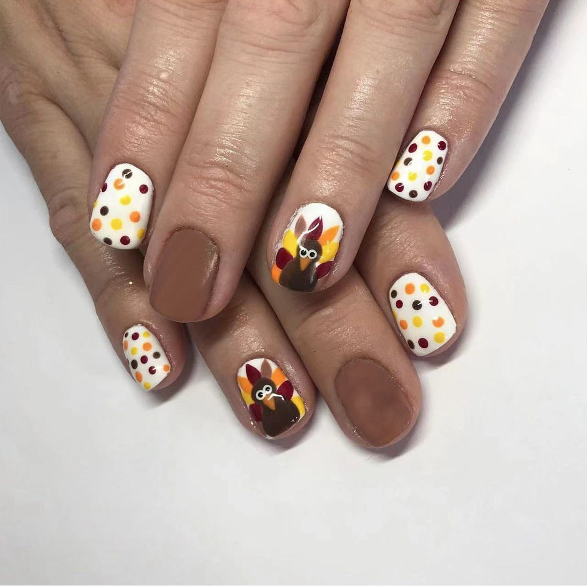 Autumn Turkey Polka Dot Short Square Nails