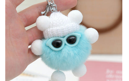 Cute Real Rabbit Fur Coal Ball Charm - Trendy Keychain