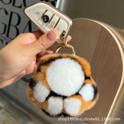 Cute Otter Rabbit Fur Tiger Tail Keychain Plush Gift