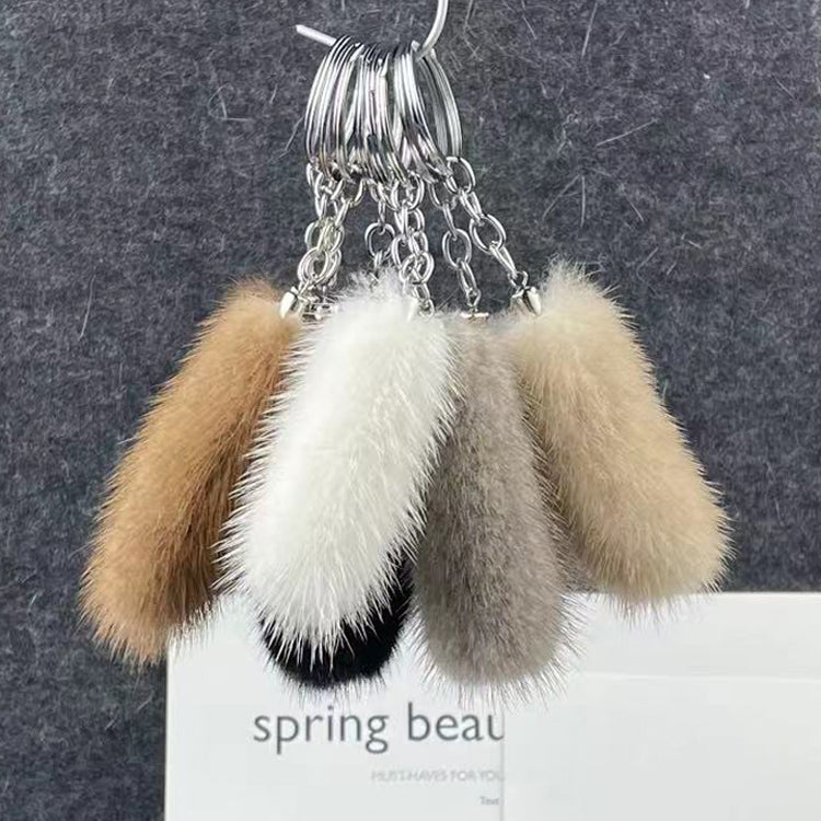 Cute Mini Real Mink Fur Tail Keychain Car Accessory