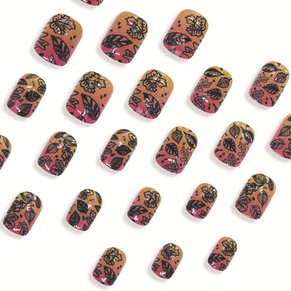 Autumn Red Yellow Gradient Short Square Maple Leaf Nail Tips