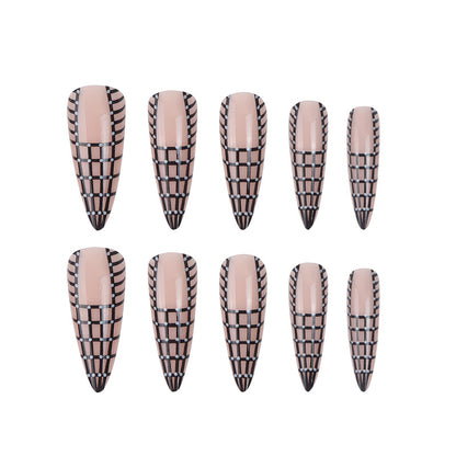 Long Pointed Chessboard Glitter Nail Extensions