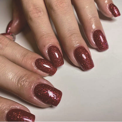 Halloween Blood Red Short Square Glitter Nails