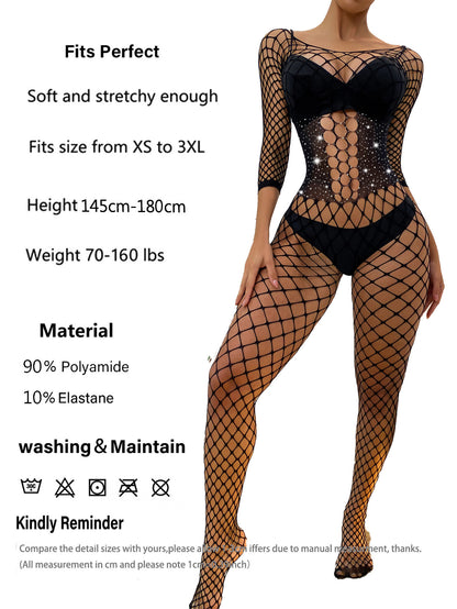 Sexy Fishnet Hollow Hot Diamond Onesie Sexy Underwear