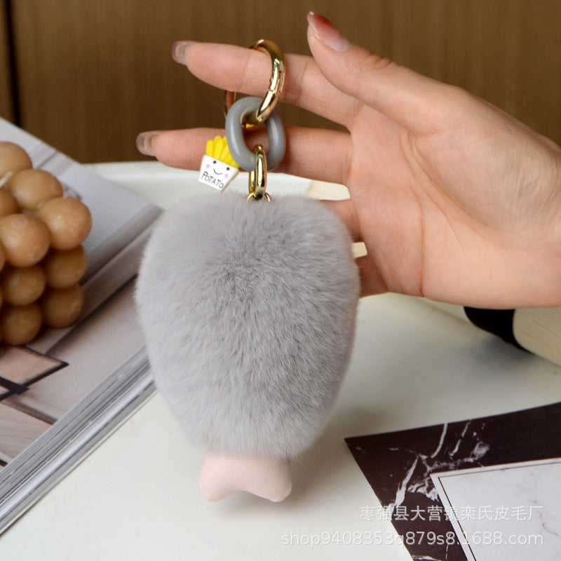 Genuine Rex Rabbit Fur Chicken Leg Keychain Pendant Birthday Gift Accessory