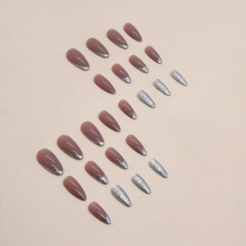 Almond Flashy French Nails Euro Fashion Sweet Cool Ready-to-Wear Nails Wholesale