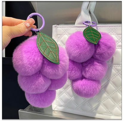 Purple Grapes Real Rabbit Fur Keychain - Bag Charm