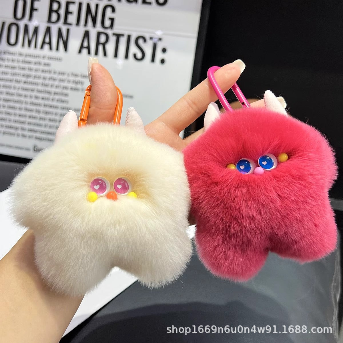 Cute Real Rabbit Fur Ice Cream Keychain Plush Gift