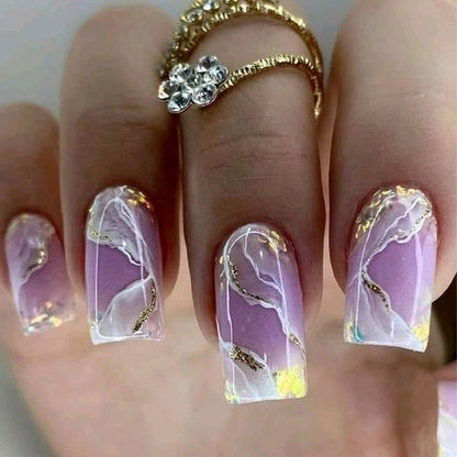 Gold Foil Wave Mid-Length Nail Tips