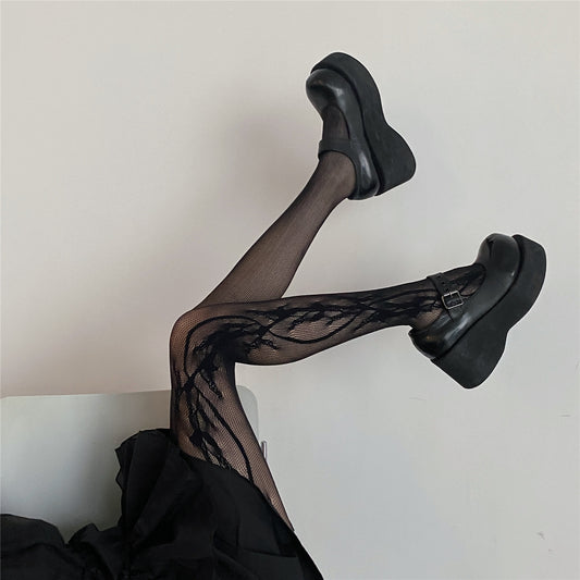 New Side Vine Flower Hollow Lace Pantyhose