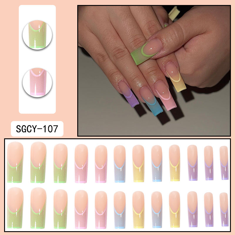 Long French Nail Tips, Candy Colors, Rainbow Gradient