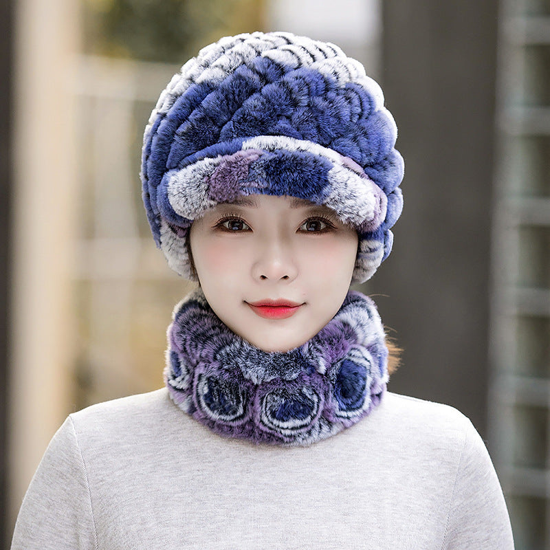 Warm Real Rabbit Fur Cap & Scarf Set - Stylish Winter Wear