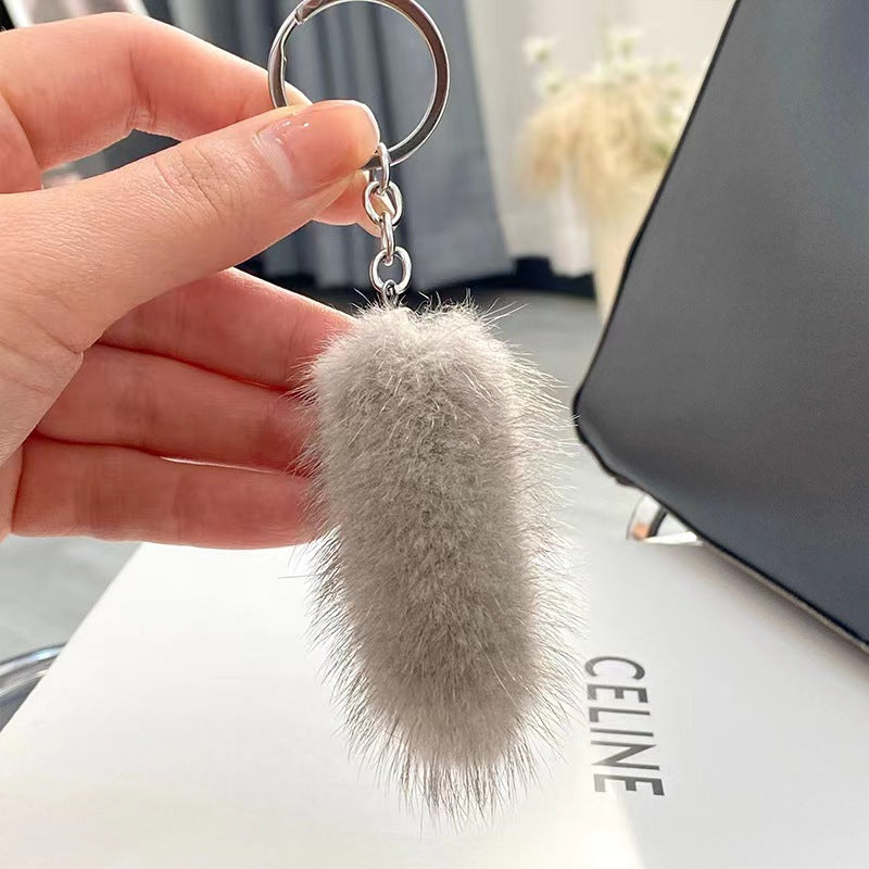 Cute Mini Real Mink Fur Tail Keychain Car Accessory