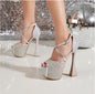 European and American Women's Shoes: Sheer and Breathable Peep Toe Chunky High Heel Sandals