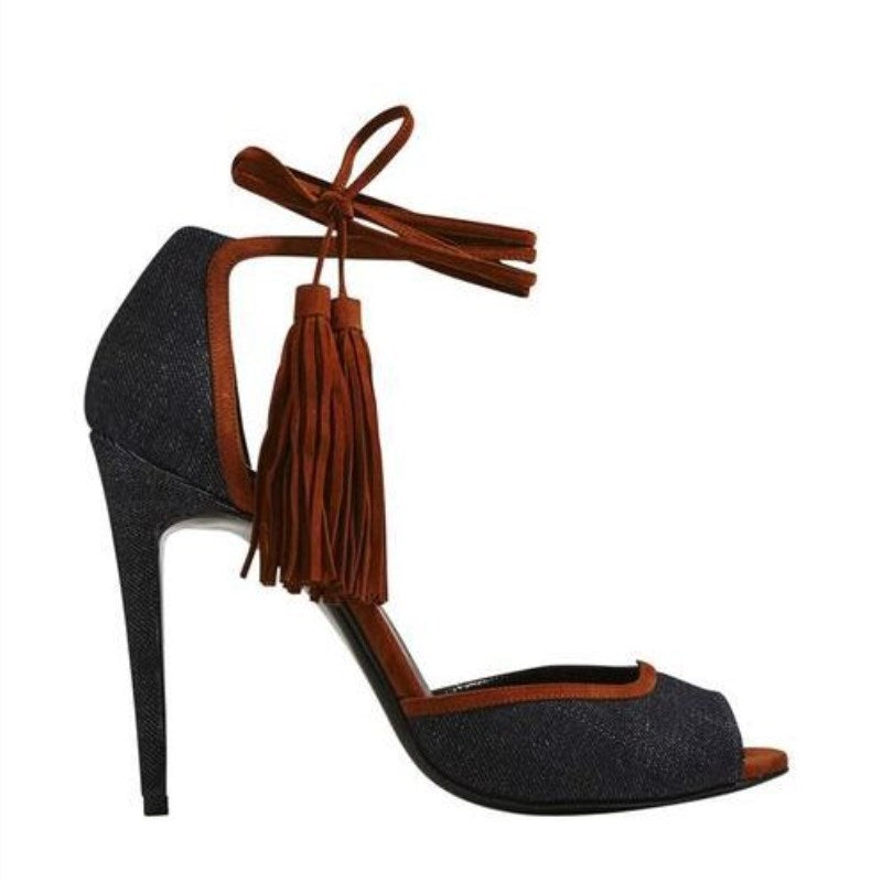 Fashionable Fringed Peep Toe Stiletto Sandals-Homeunderwear