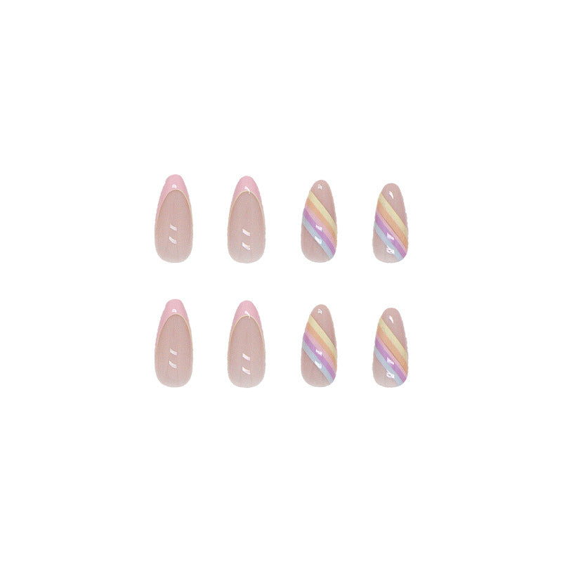 No-Carve Nail Tips Multicolor Striped Waterdrop Nails Wholesale Ready-Made Wearable-homeunderwear