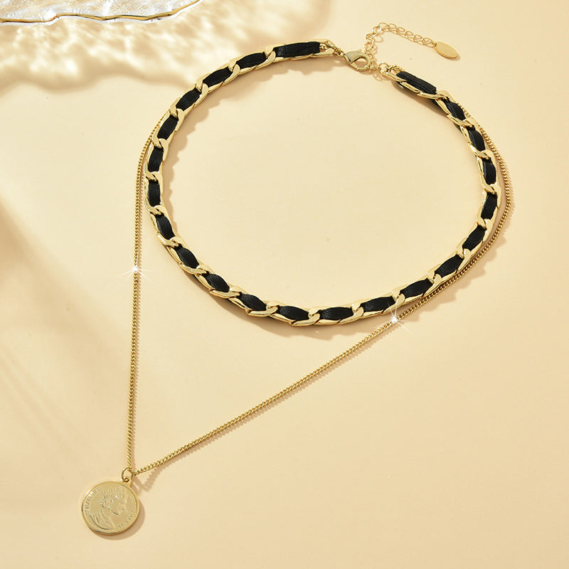 Double Layered Beauty Head Coin Choker