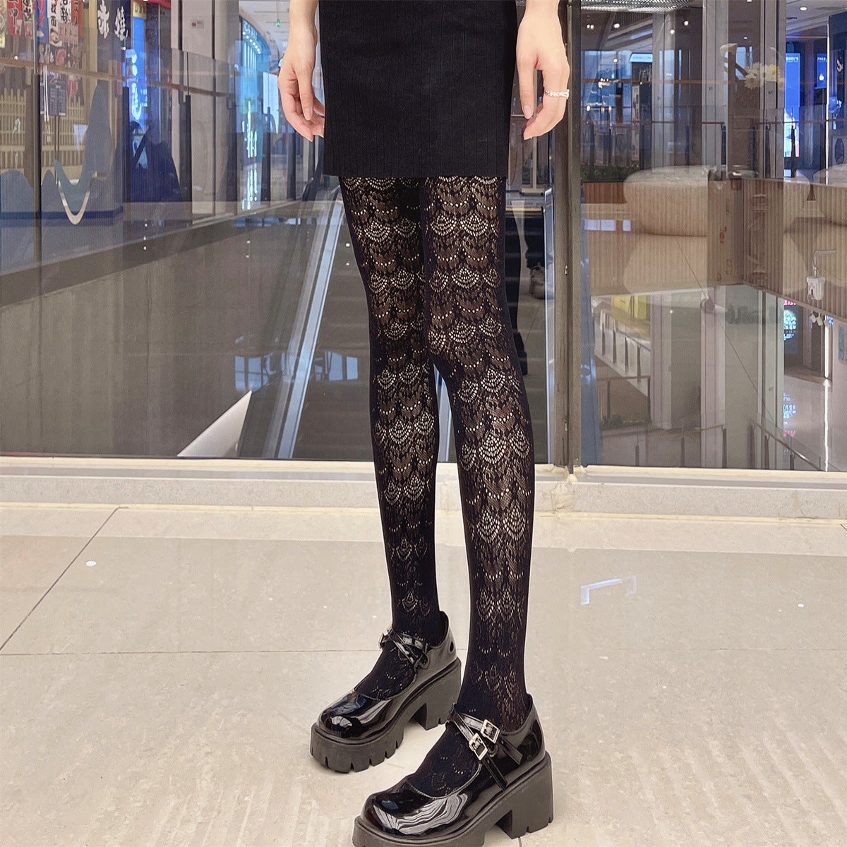 Sexy Jacquard Hollow Mesh Socks Loli Girl Bottom Pantyhose