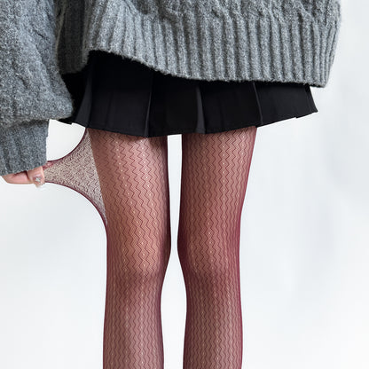 Autumn High Elastic Water Ripple Hollow Vertical Pattern Retro Pantyhose
