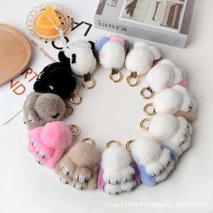 Cute Real Mink Bunny Keychain Plush Bag Charm