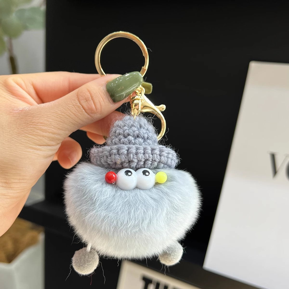 Cute Real Rabbit Fur Coal Ball Keychain Bag Charm