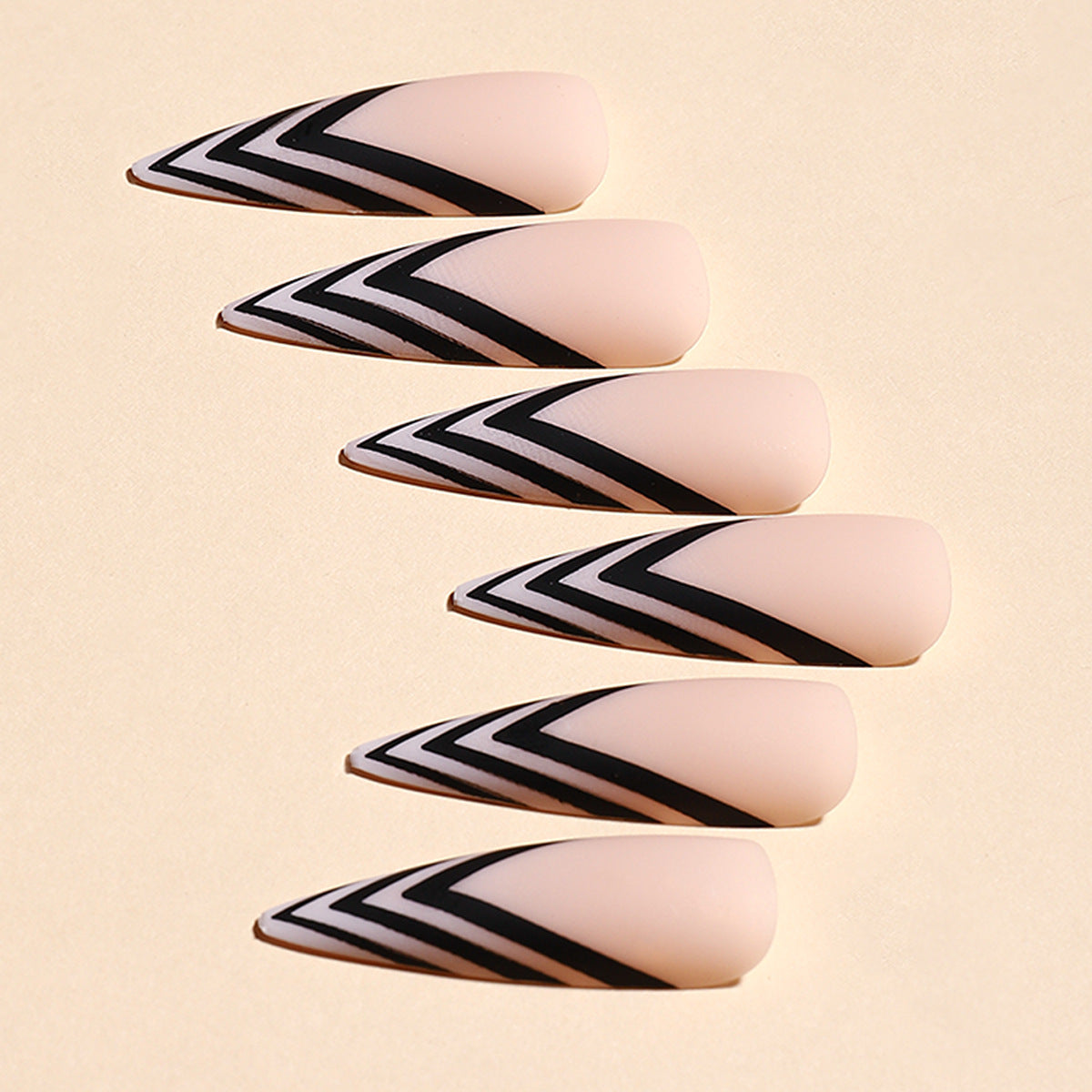 24-Piece Striped Almond Nails for Removable Manicure