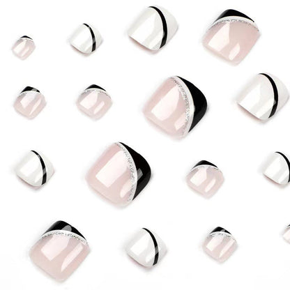 "Removable Black & White French Wave Fall Toe Nails - Nail Tips