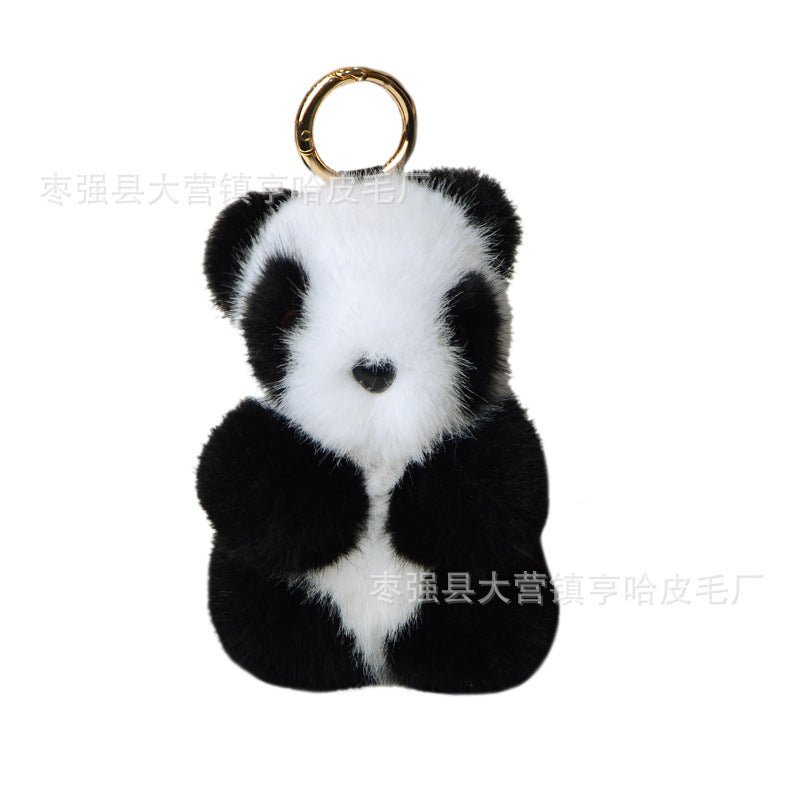 Cute Faux Mink Panda Keychain - Fuzzy Car Accessory