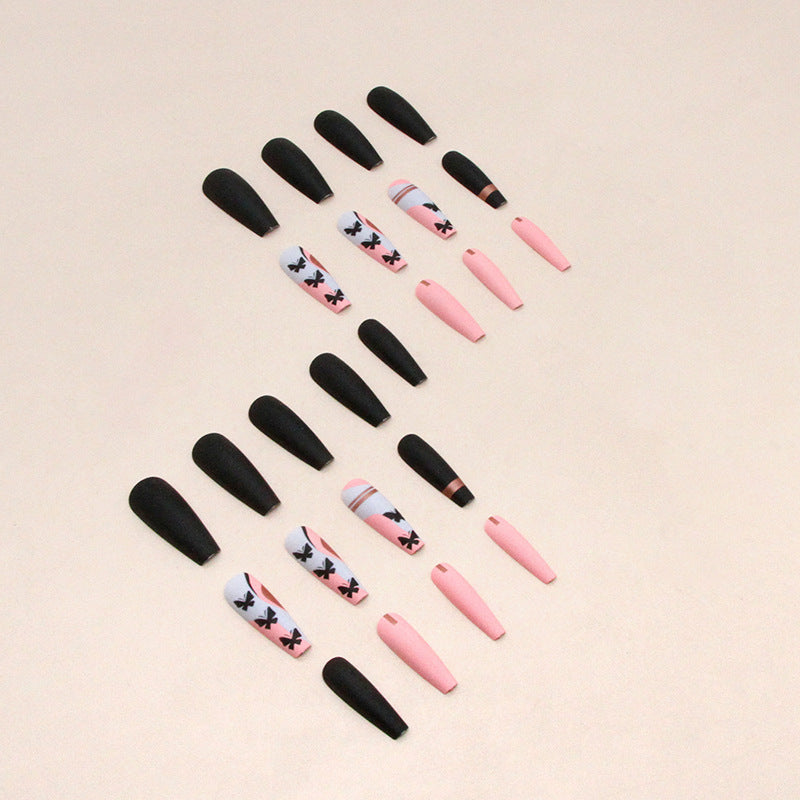 Long Ballet Matte Black Butterfly Nails Sweet Cool Euro Quality Fake Nails-homeunderwear