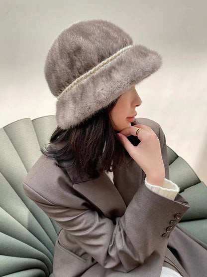 Warm Mink Fur Bucket Hat - Ear Flap Design