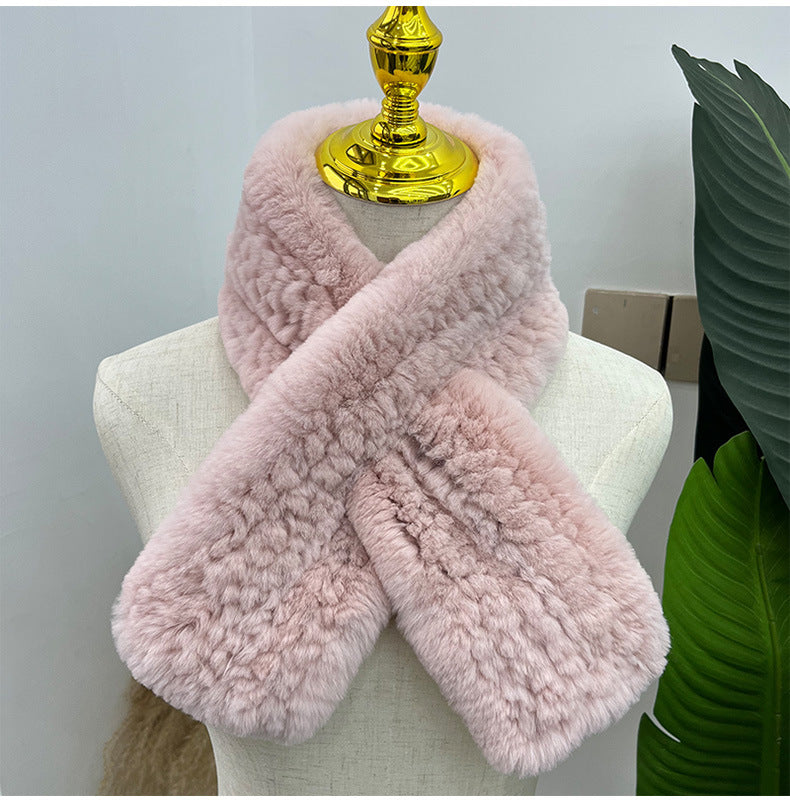 Hand-Knitted Real Rabbit Fur Scarf - Winter Accessory