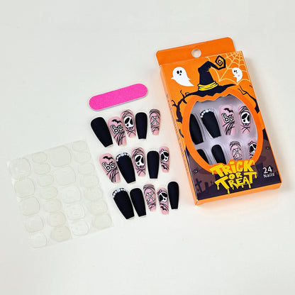 New FashionHalloween Skull and Bat Glitter Nail Tips