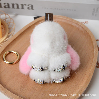 Cute Real Mink Bunny Keychain Plush Bag Charm