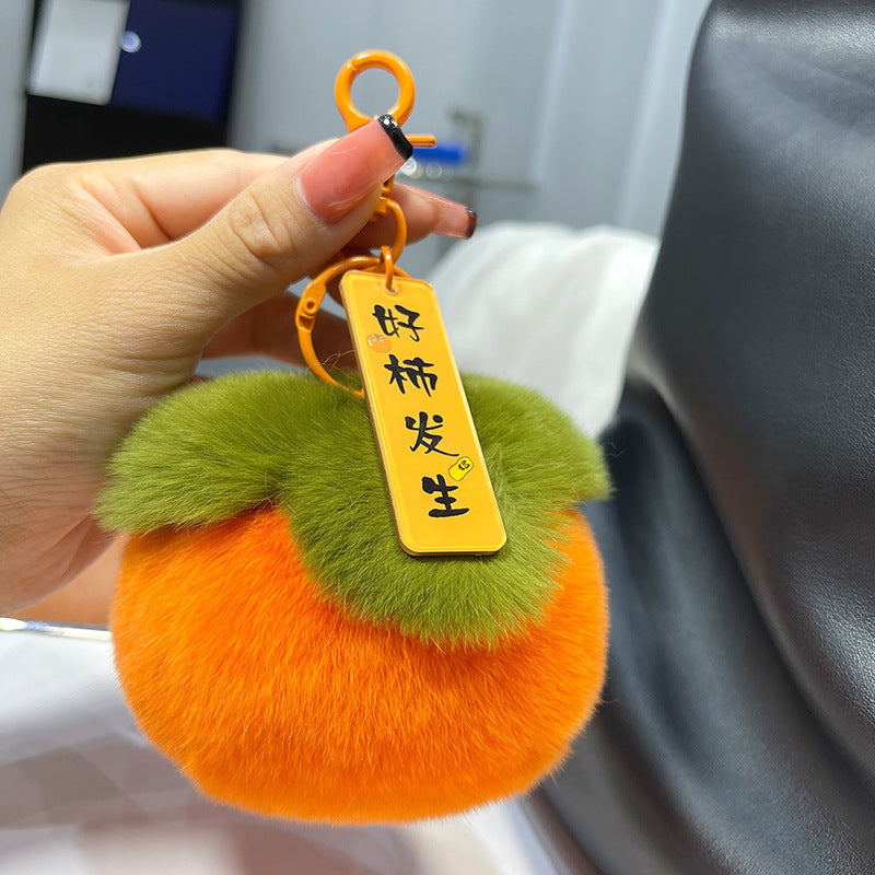 Cute Otter Rabbit Fur Persimmon Keychain Plush Toy Gift