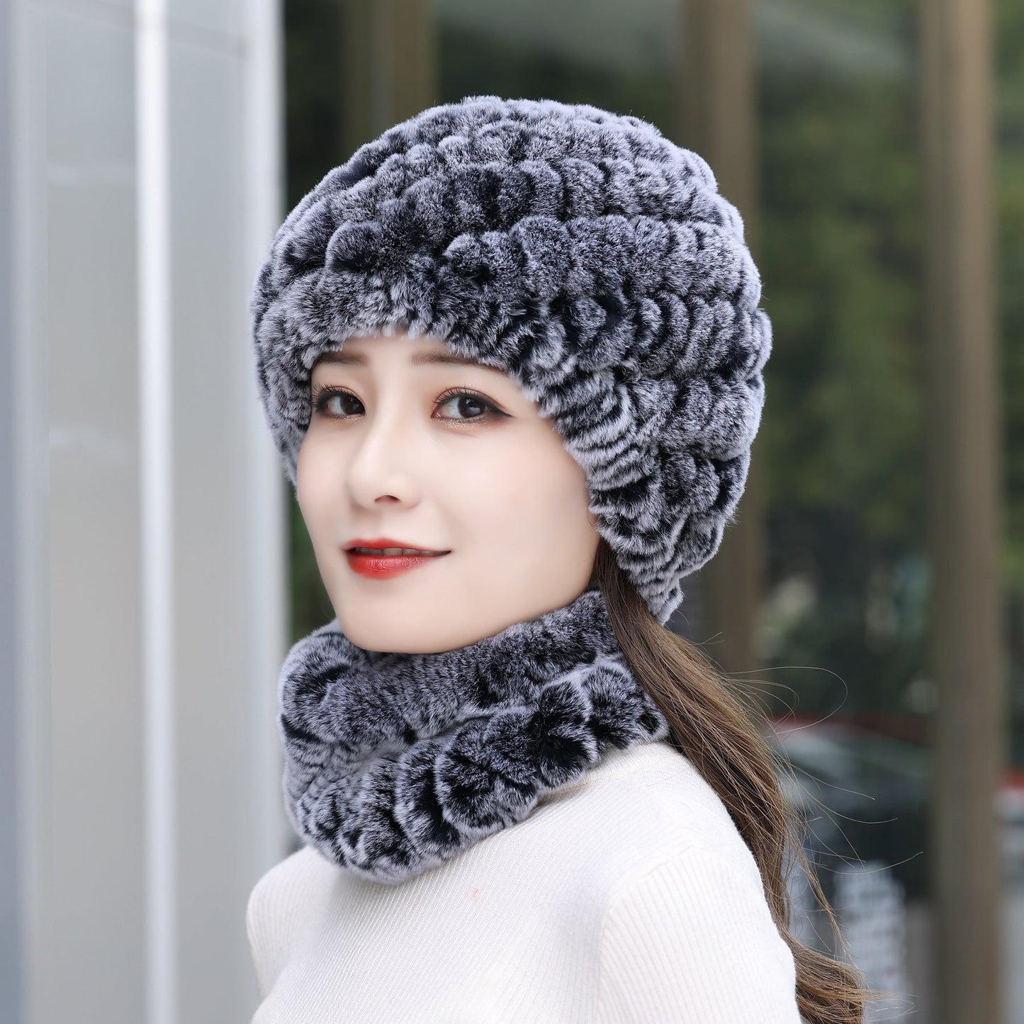 Warm Real Rabbit Fur Winter Hat for Seniors